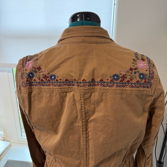 Style & Co Tan Floral Embroidered Utility Jacket Size Medium - Picture 7 of 8